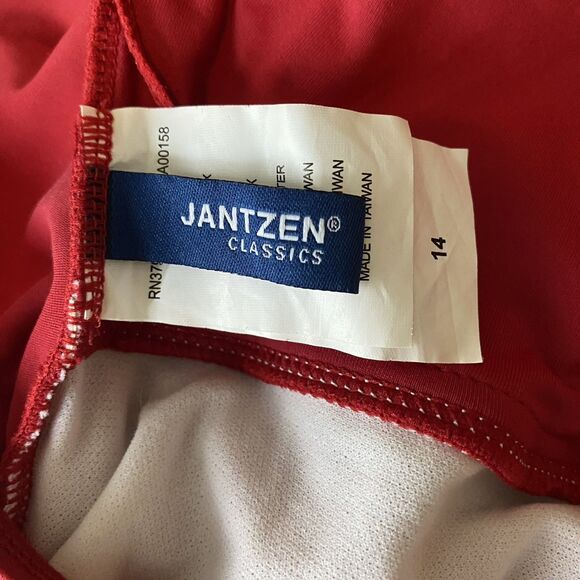 Jantzen Classics Swimsuit Ruched One Piece Adjustable Straps Slimming Sz 14 Red - Picture 7 of 10
